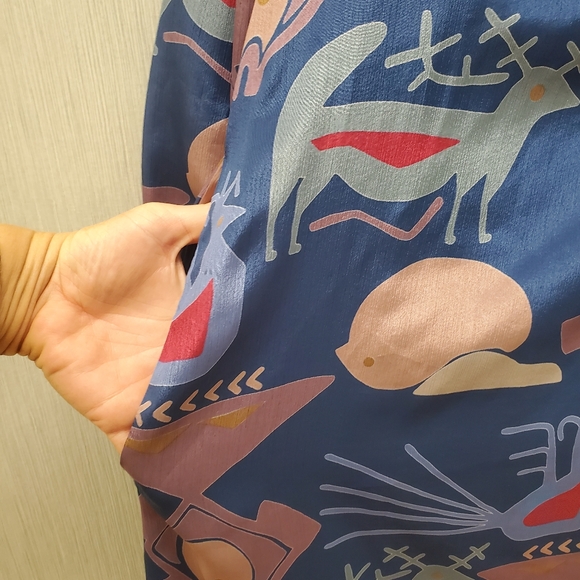 Vintage Art Deco Dress Tribal Print w/ Pockets & Pussybow Neckline - Picture 2 of 16